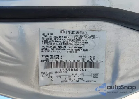 2004 Ford Taurus Lx из США, поврежденный, VIN 1FAFP52264A213428